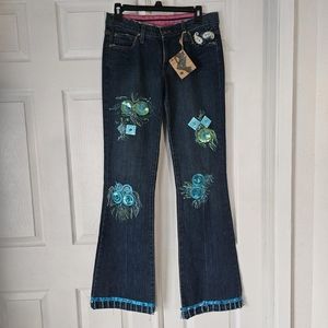 Deadstock Y2k vintage fairy beaded low rise bootcut dark wash jeans